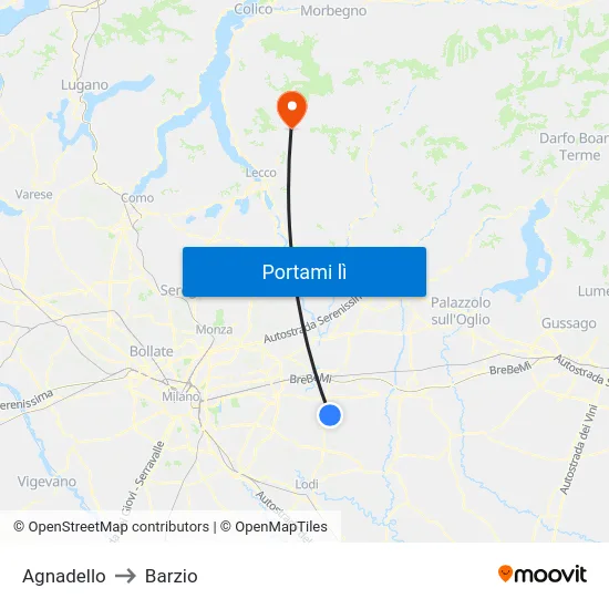 Agnadello to Barzio map