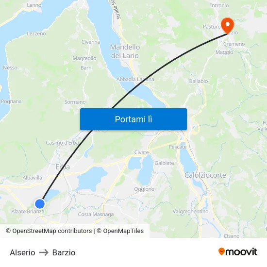 Alserio to Barzio map
