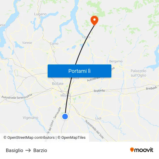 Basiglio to Barzio map