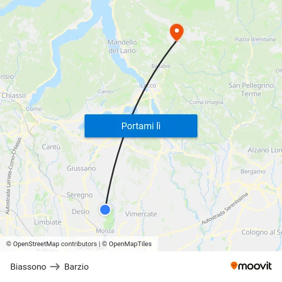 Biassono to Barzio map