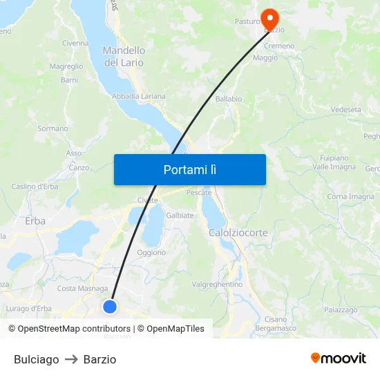 Bulciago to Barzio map