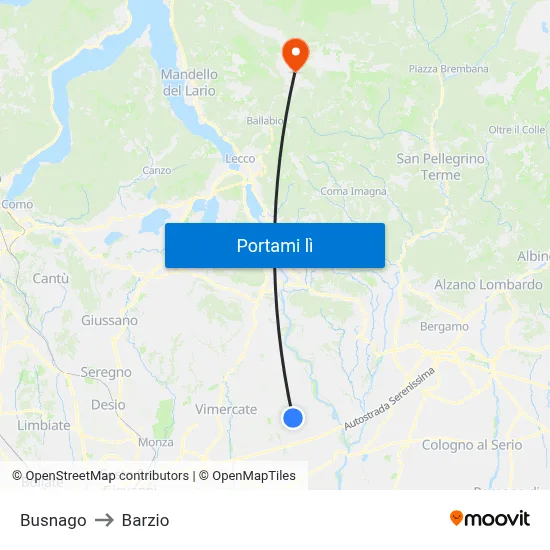 Busnago to Barzio map
