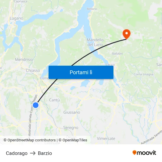 Cadorago to Barzio map