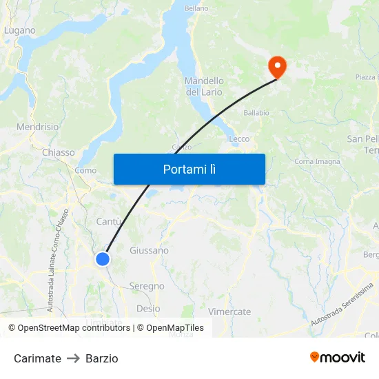 Carimate to Barzio map