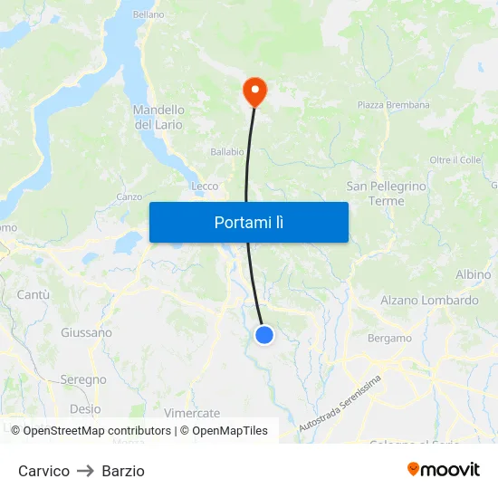 Carvico to Barzio map
