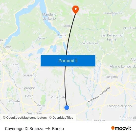 Cavenago Di Brianza to Barzio map