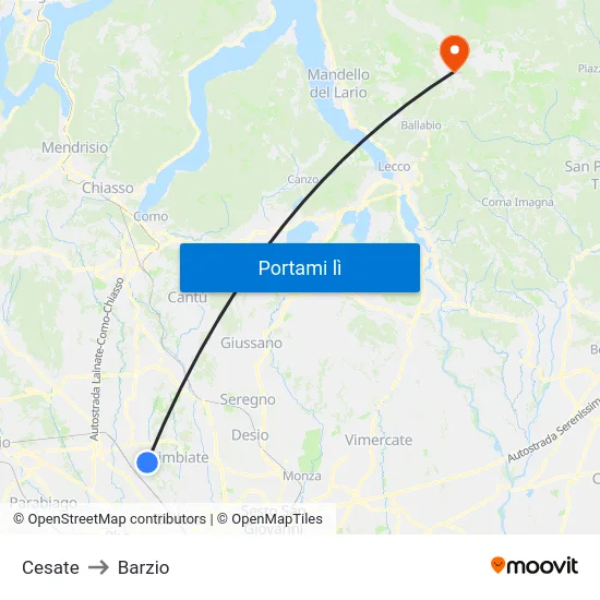 Cesate to Barzio map