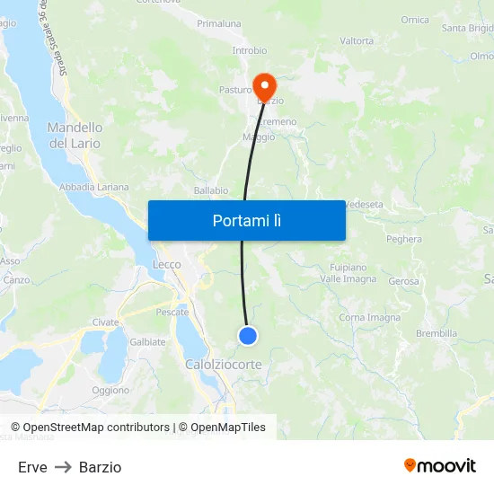 Erve to Barzio map