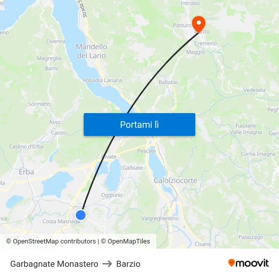 Garbagnate Monastero to Barzio map