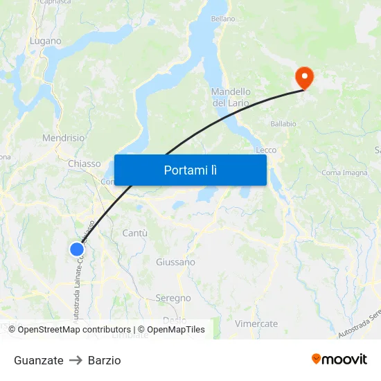 Guanzate to Barzio map