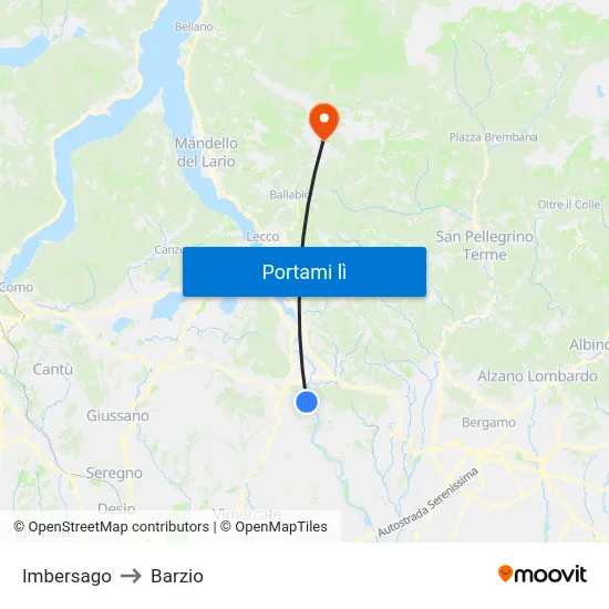 Imbersago to Barzio map
