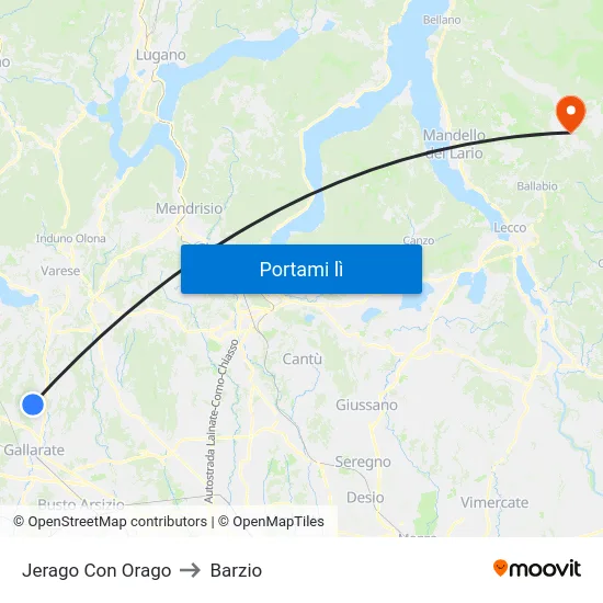 Jerago Con Orago to Barzio map