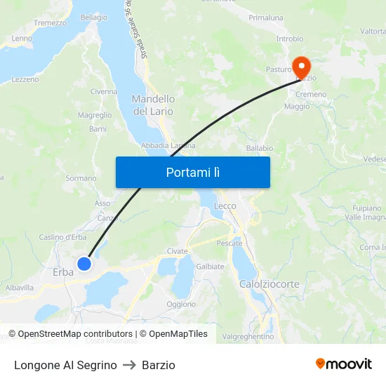Longone Al Segrino to Barzio map