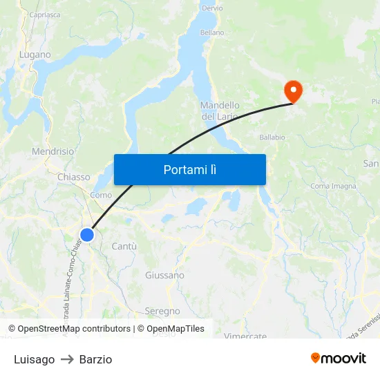 Luisago to Barzio map