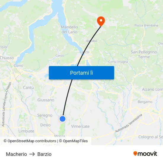 Macherio to Barzio map