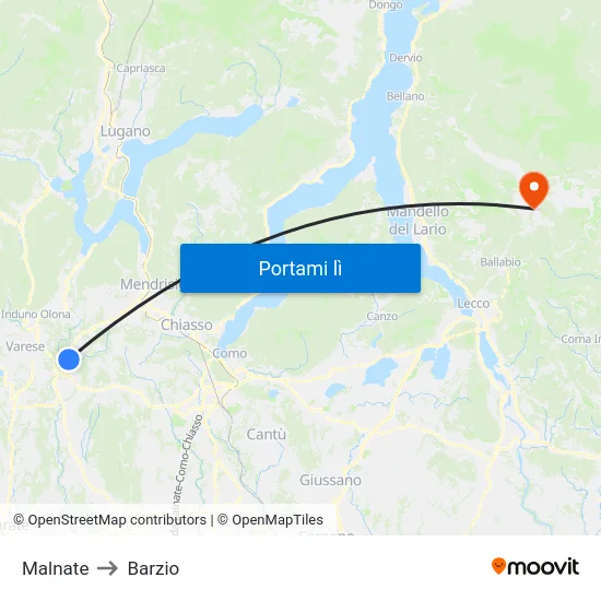 Malnate to Barzio map
