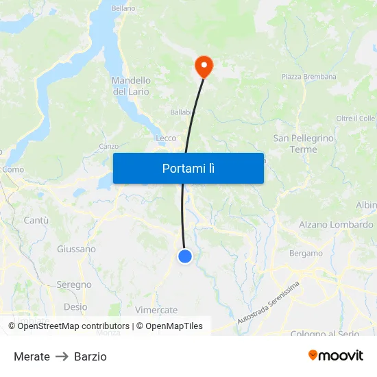 Merate to Barzio map