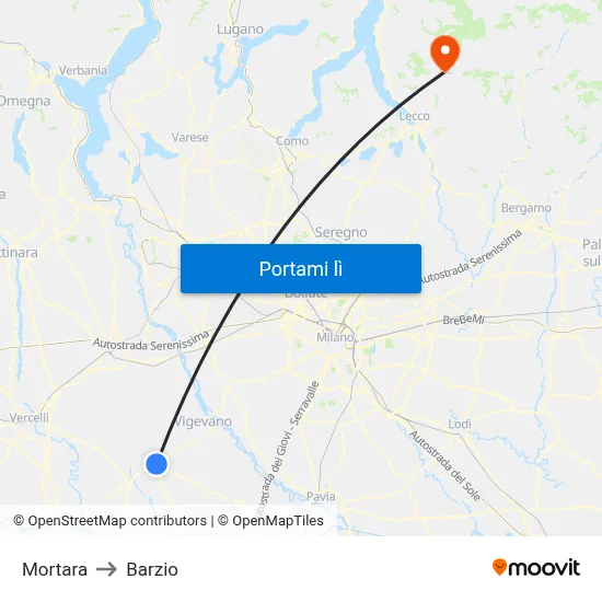 Mortara to Barzio map