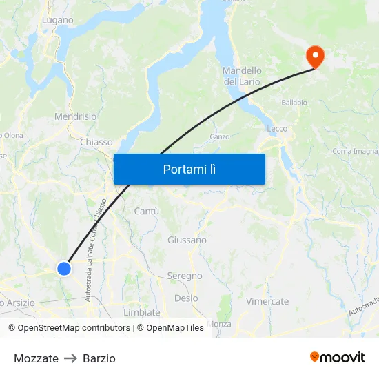 Mozzate to Barzio map