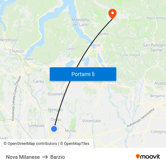 Nova Milanese to Barzio map