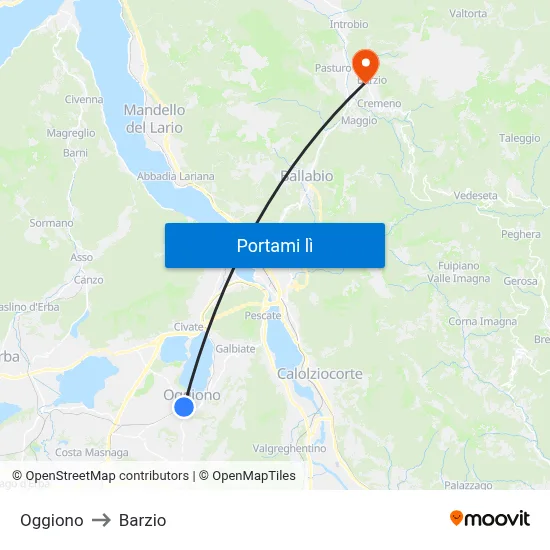Oggiono to Barzio map