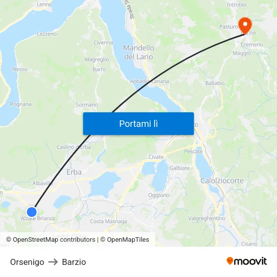 Orsenigo to Barzio map