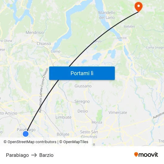 Parabiago to Barzio map