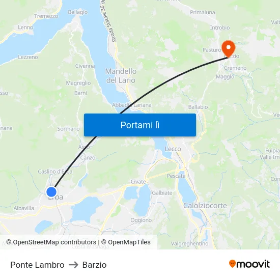 Ponte Lambro to Barzio map
