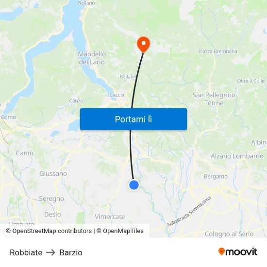 Robbiate to Barzio map