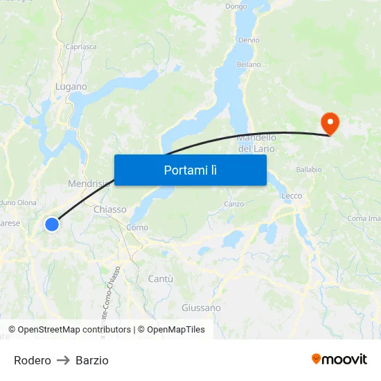 Rodero to Barzio map