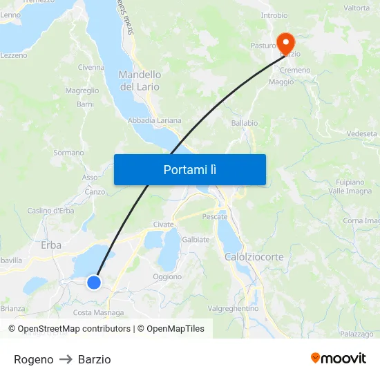 Rogeno to Barzio map