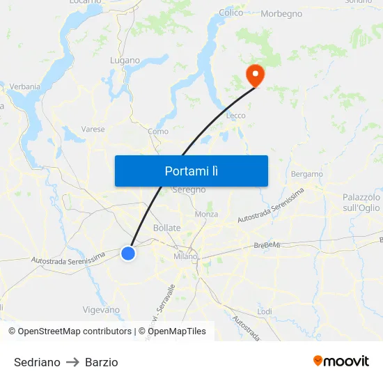 Sedriano to Barzio map