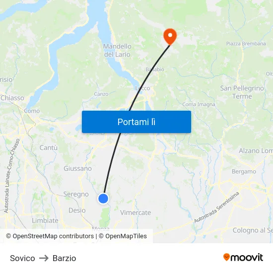 Sovico to Barzio map