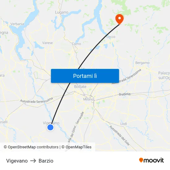 Vigevano to Barzio map