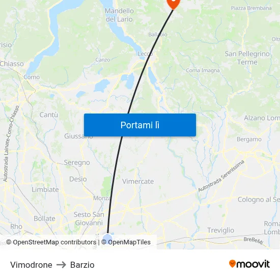 Vimodrone to Barzio map