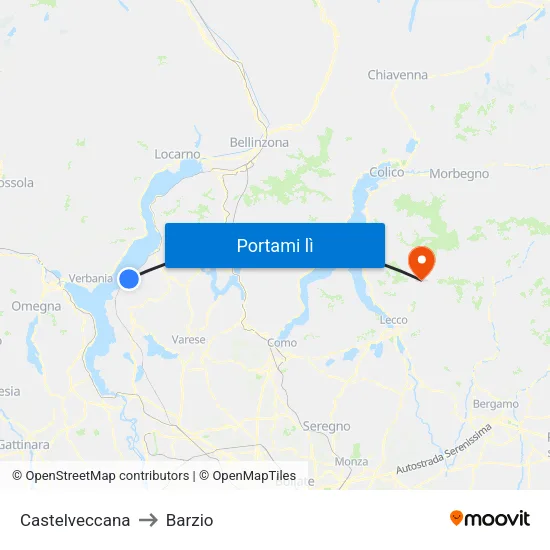 Castelveccana to Barzio map