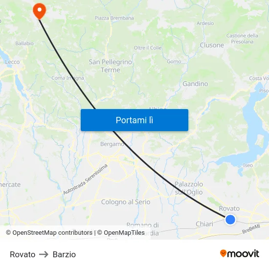 Rovato to Barzio map