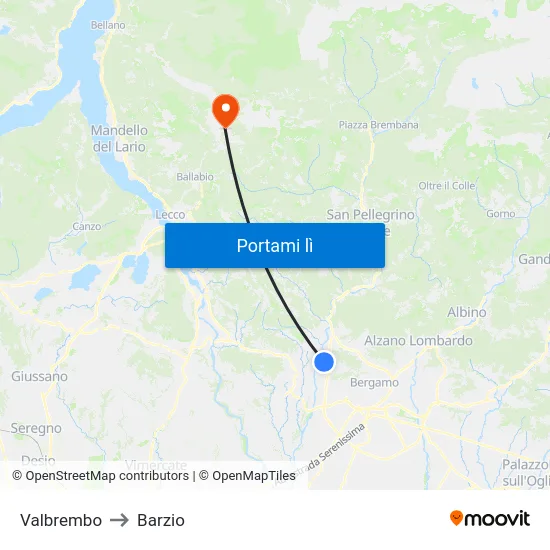 Valbrembo to Barzio map