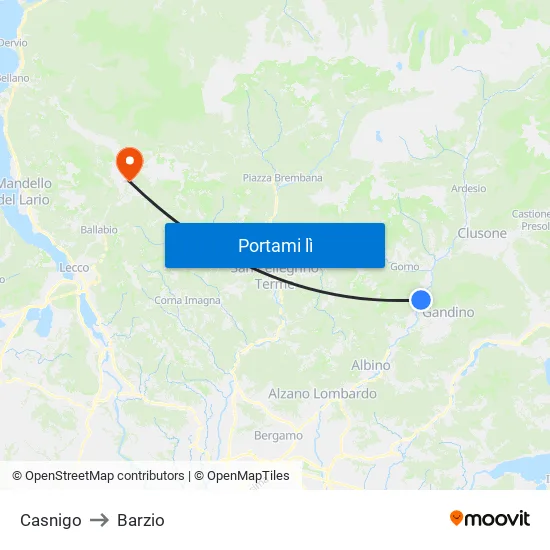 Casnigo to Barzio map