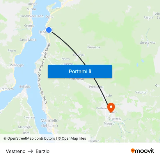 Vestreno to Barzio map