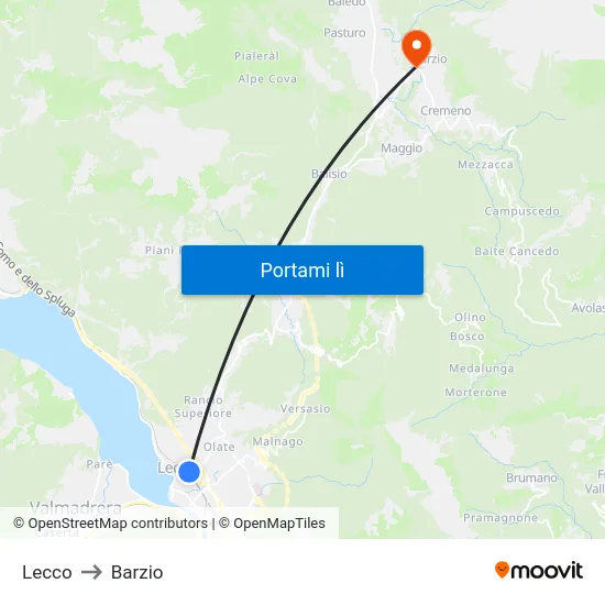 Lecco to Barzio map