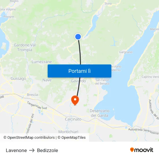 Lavenone to Bedizzole map