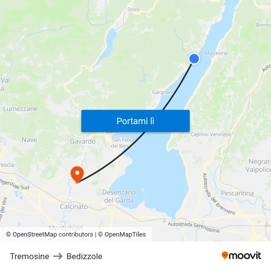 Tremosine to Bedizzole map