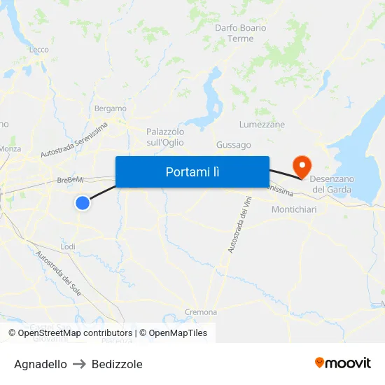 Agnadello to Bedizzole map