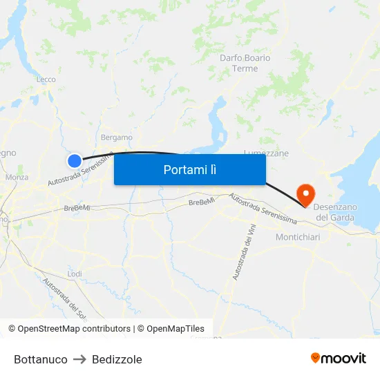 Bottanuco to Bedizzole map
