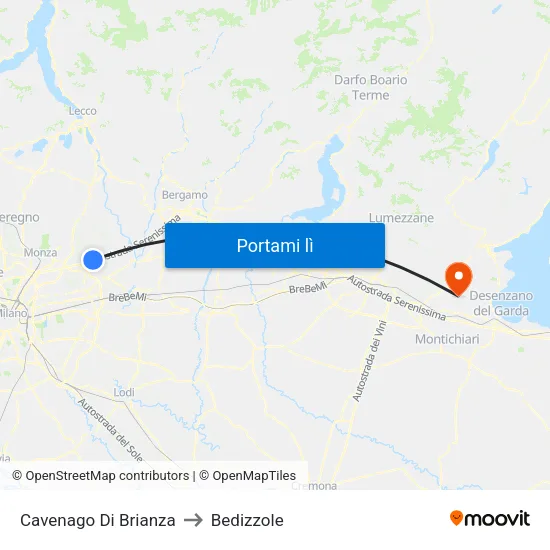 Cavenago Di Brianza to Bedizzole map
