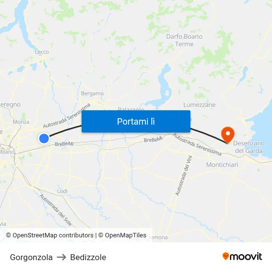 Gorgonzola to Bedizzole map