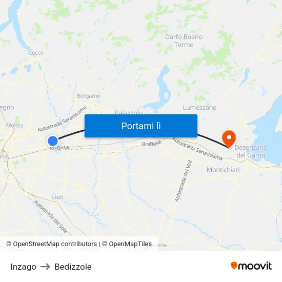 Inzago to Bedizzole map