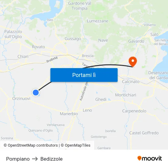 Pompiano to Bedizzole map