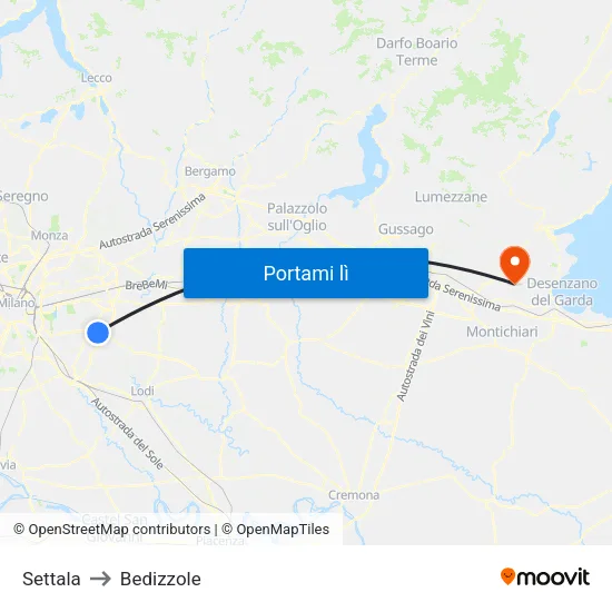 Settala to Bedizzole map